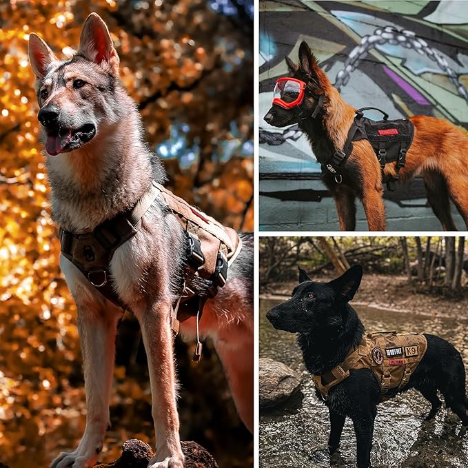 OneTigris - Tactical Dog Harness No Pull for Medium Dogs, Breathable Mesh Design, Service Dog Vest with Handle and Molle Bags, Adjustable Suit for Walking Hiking