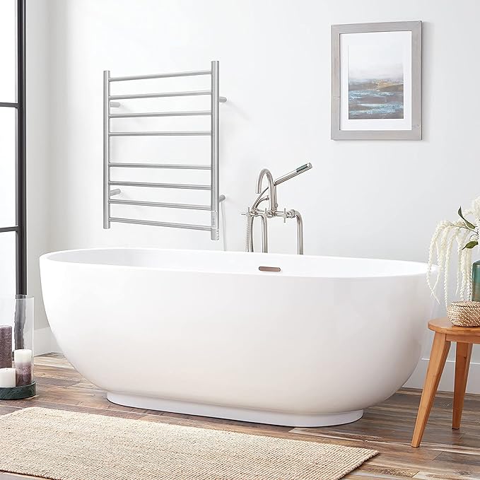 KEG Towel Warmer Wall Mounted with Built-in Timer 8 Bars Electric Stainless Steel Heated Towel Racks for Bathroom, Hot Plug-in Bath Towel Heater Brushed Nickel (TW-8-BN)