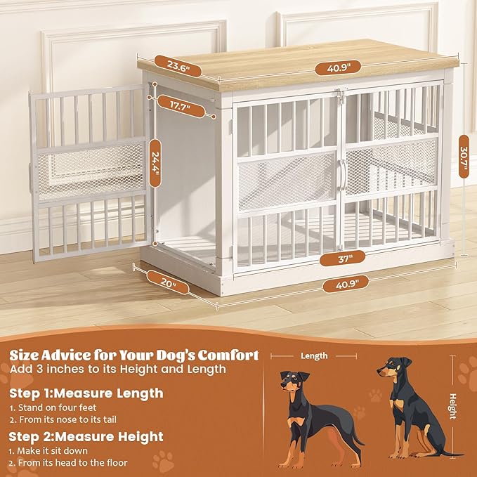 VOPEAK 40" Dog Crate Furniture, Chew Resistant Large Dog Crate for Medium Large Dogs, Heavy Duty Dog Crates Dog Kennel Cage Indoor with Double Doors, Wooden End Table for Bedroom Living Room