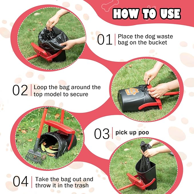 Pooper Scooper with Swivel Bin-Heavy-Duty Metal Rake & Spade, Portable Poop Scooper,Includes 100 Waste Bags, Easy to Clean, Perfect for Grass Dirt or Gravel,Ideal for Small Medium Large Dogs