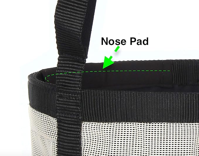 Majestic Ally Horse Feed Bag, Heavy Duty Nylon Mesh Grain Feed Bag, Adjustable Strap with Durable Snap and Elastic Straps, Comfort Neck Pad and Nose Pad- Large (Draft, Beige)