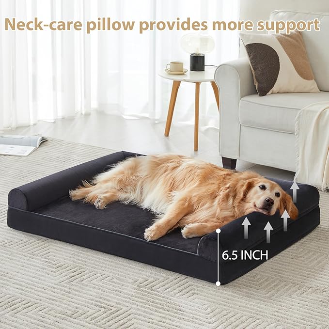 BFPETHOME Washable Dog Beds for Large Dogs, Orthopedic Dog Bed Large, Big Couch with Removable Washable Cover, Waterproof Lining and Nonskid Bottom, Egg-Crate Foam Pet Sofa Bed for Sleeping
