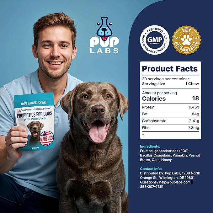 Tummy Essentials Probiotic Chews for Dogs, Supports Gut Health for Dogs and Firm Stools, Helps Eliminate Digestive Dysfunction, Dog Probiotics Made in The USA, 30 Chews