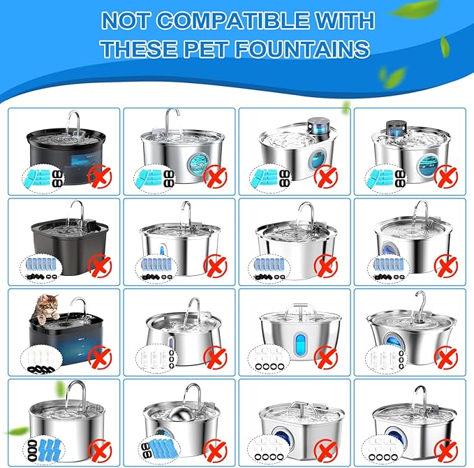 Cat Water Fountain Filters, 20Pack Cat Fountain Replacement Filters for Stainless Steel 108oz/3.2L& 67oz/2L adjustable Water Flow Pet Water Fountain,Dog Water Fountain Filters(10 Filters& 10 Sponges)
