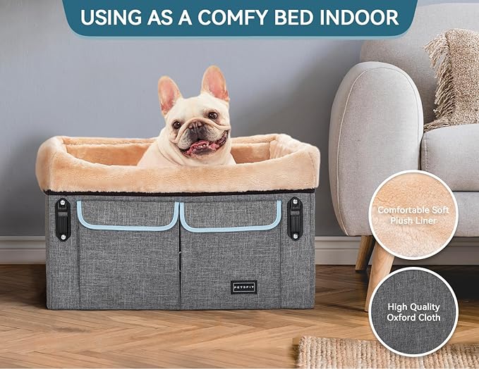 Petsfit Dog Car Seat Medium Sized Dog or 2 Small Dogs with Patent Buckles, Washable Pad, Dog Booster Car Seat for Dogs Up to 45 lbs (Medium, Light Grey)