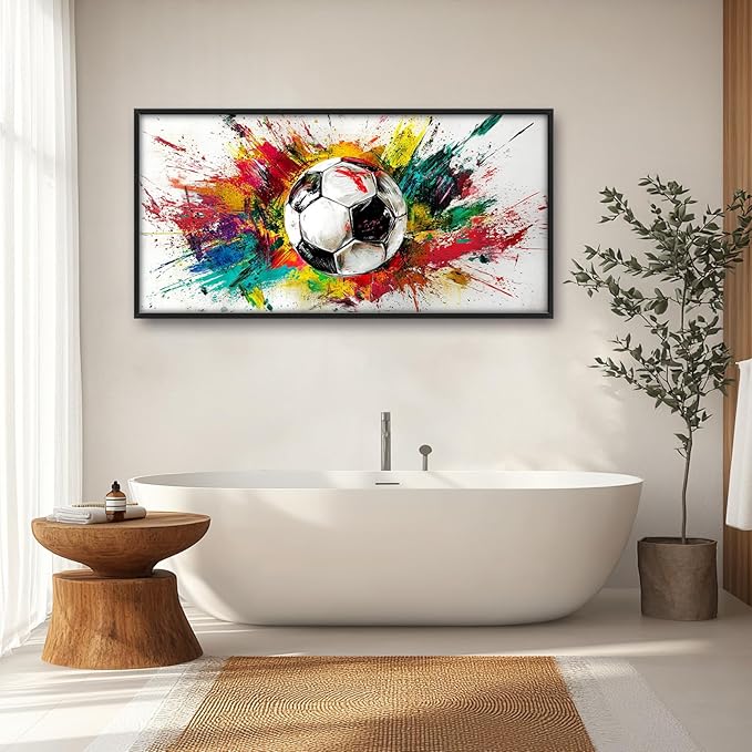 Extra Large Framed Soccer Wall Art,Oversized Colorful Graffiti Sport Ball Wall Decor Pictures for Living Room,Canvas Print Painting Modern Artwork Bedroom Office Bathroom Home Decor 60L x30W