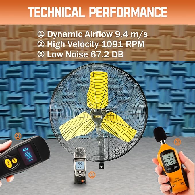 HiCFM 24" Oscillating Wall Fan, 8900 CFM High Velocity Industrial Wall Mounted Heavy Duty Shop Fans with 3 Speed Settings 80° Oscillation for Outdoor Commercial Garage Warehouse workshops Factory