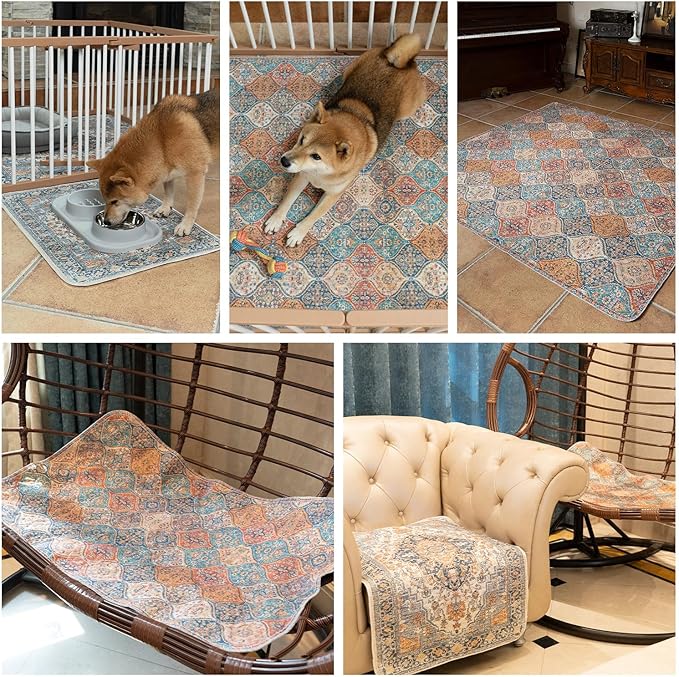 nunubaby Washable Pee Pads for Dogs, Stylish, Non-Slip and Leak-Proof Pee Pads. Reusable Potty Pads for Dogs for Crates and Floors.(Gray/Geo, 72" x72")