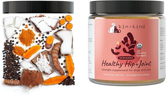 kin+kind Hip+Joint Supplement Dogs & Cats - Vet Formulated Natural Formula with Organic Turmeric, Black Pepper and Coconut- Made in USA - Bundle (3 x 4 oz)