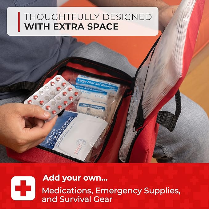 Thrive Home Essentials First Aid Kit (291 Pieces) - First Aid Bag with Multi-Sized Bandage, Gauze, Wipes, Scissors, Gloves, Tape, Ice Pack and More