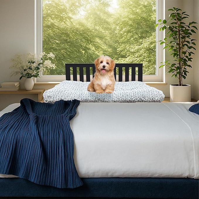 Beside Dog Bed,Adjustable Height Dog Bunk Beds,25.5‘’x18‘’Metal Dogs Bed Frame with Removable Cushion,Medium