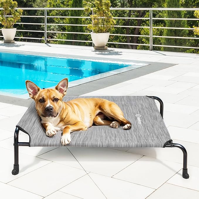 Veehoo Original Elevated Dog Bed - Outdoor Raised Dog Cot, One-Sided Raised Headboard Cooling Pet Bed, Non-Slip & Breathable, L, CWC2417A