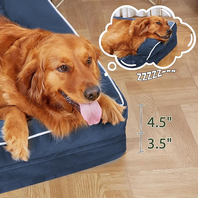 Orthopedic Dog Beds for Extra Large Dogs, Waterproof Dog Beds XLarge, Memory Foam Dogs Couch Beds with Comfy Bolster, Removable Washable Cover and Nonskid Bottom (X-Large,Navy Blue)