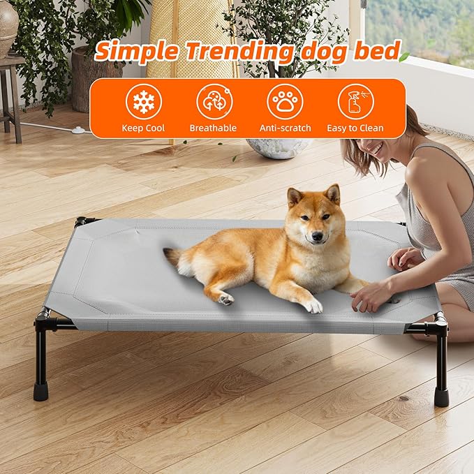 Simple Trending Raised Dog Bed for Large Dogs, Cooling Elevated Dog Bed, Breathable Pet Cot Bed, 42" x 31", Grey