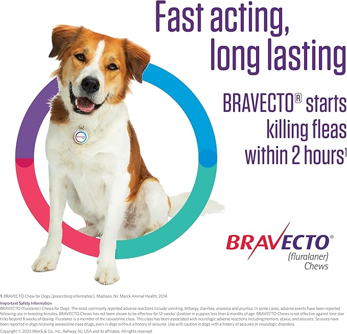 BRAVECTO Chew for Dogs, Flea & Tick, 1 Chew, 12 Week Supply, >44-88 lbs., Blue Box
