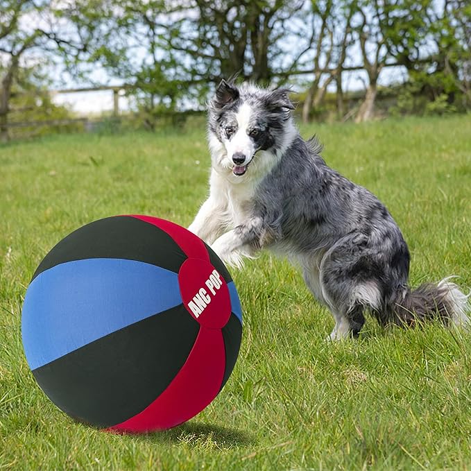 Herding Ball for Dogs Horse Ball& Cover 25" for Horses Large with Hand Pump for Play, Red and Blue and Black