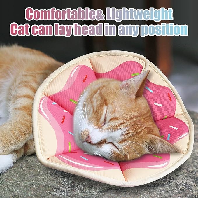 Cat Cone Collar Soft, Adjustable Cat Recovery Collar to Stop Licking After Surgery Protective E Collar for Cats Small Dogs, Dounut M
