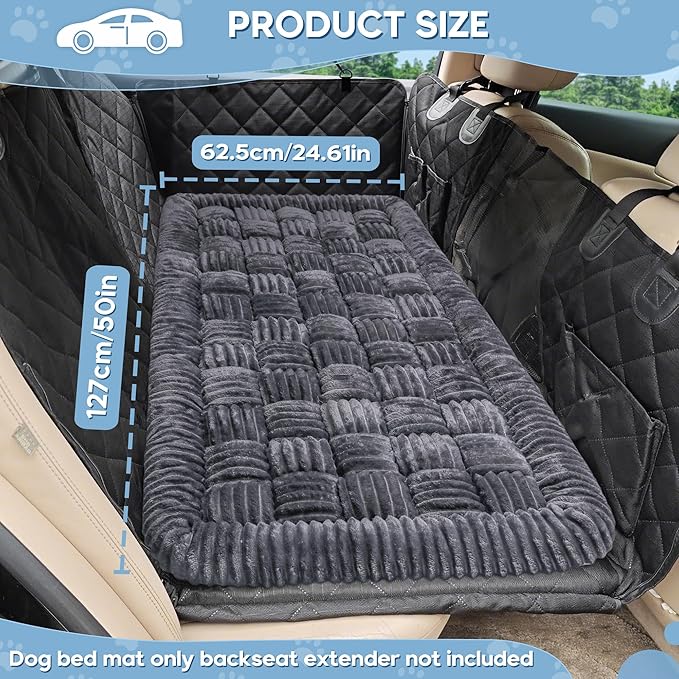 Dog Car Bed Mat, Non-Slip Backseat Extender Pet Blanket, Plaid Dog Bed for SUVs, Sedans & Trucks, Chew-Resistant Travel Pad for Dogs, Easy Clean & Scratch-Proof & Comfort (50"×24.6") Gray
