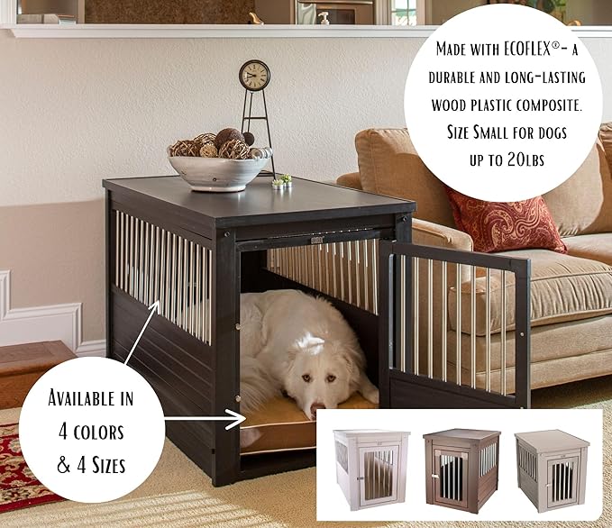 New Age Pet ECOFLEX Dog Crate End Table - Furniture-Style Pet Crate for Crate Trained Dogs - Stainless Steel Tubing & a Latched Closure - 10 Year Manufacturer's Warranty