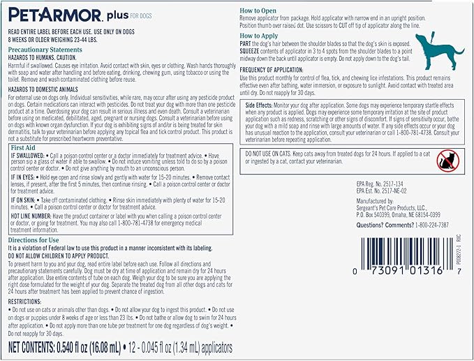 PetArmor Plus Flea and Tick Prevention for Dogs, Dog Flea and Tick Treatment, 12 Doses, Waterproof Topical, Fast Acting, Medium Dogs (23-44 lbs)
