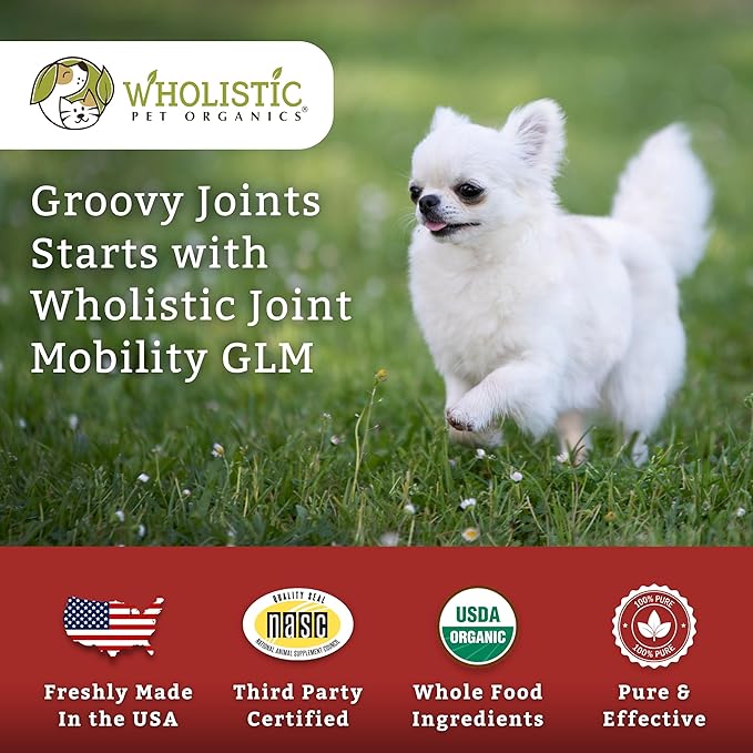 Wholistic Pet Organics Joint Mobility GLM - 1 Lb - Glucosamine for Dogs Chondroitin Supplement Green Lipped Mussels - Joint Supplement for Dogs - Arthritis Pain Reliever for Large & Small Breeds