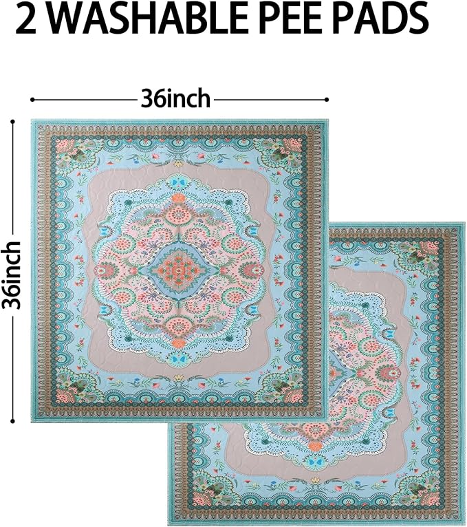 Washable Pee Pads for Dogs, 36"x36" 2 Pack Reusable Puppy Pads Pet Training Pads, Super Absorbent, 100% Waterproof Dog Pee Pads, Whelping, Housebreaking, Incontinence, for Playpen