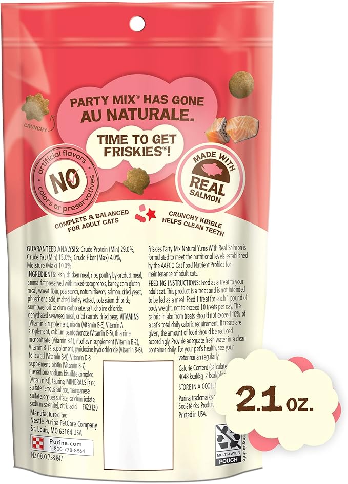 Purina Friskies Party Mix Cat Treats (Natural YUMS Salmon, 2.1 Ounce (Pack of 6))