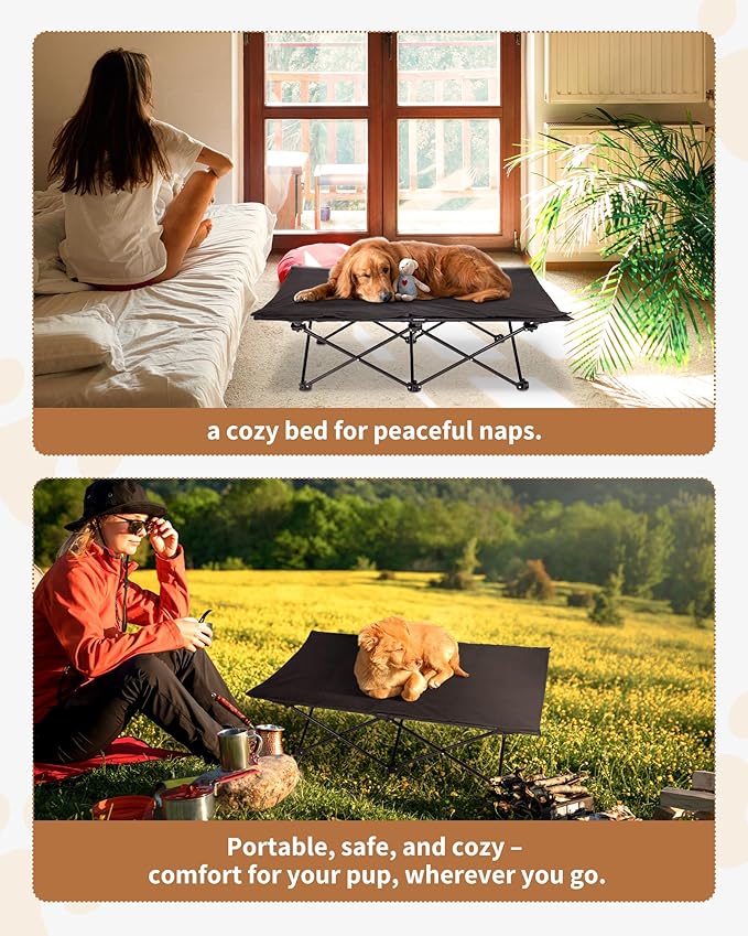 KingCamp Elevated Dog Bed for Large Dogs, Outdoor Raised Cooling Pet Cot Bed with Washable Breathable Mesh & No-Slip Feet Perfect for Camping, Backyard, Indoor Use (L, Black)