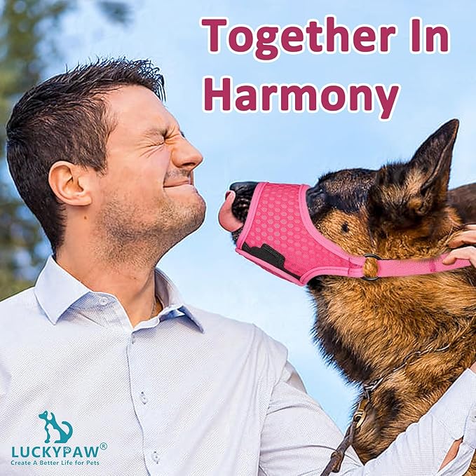 LUCKYPAW Soft Muzzle for Medium Large Sized Dogs Beagle Labrador German Shepherd, Dog Muzzle to Prevent Biting Chewing, Adjustable Breathable Mouth Guard for Grooming Walking Training(Hot Pink, XL)
