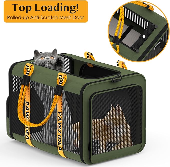PAWZIDEA Expandable Large Pet Carrier, 24"X16"X16" Cat Carrier for 2 Cats, Collapsible Dog Travel Crate for Small Medium Dog, Soft-Sided Car Seat Cage Bag w/XL Storage Pocket, ID Card, Shoulder Strap