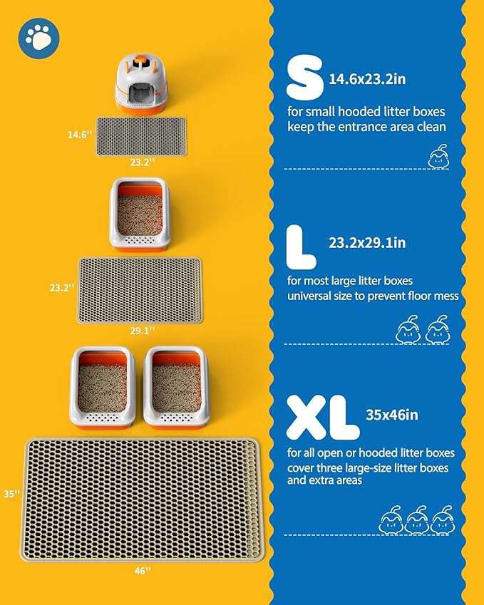 Cat Litter Mat - 23.2'' x 14.6'' Small Litter Trapping Mat, Easy to Clean Litter Box Mat, Waterproof, Urine-Proof, Non-Slip Kitty Litter Mats for Floor, Beige