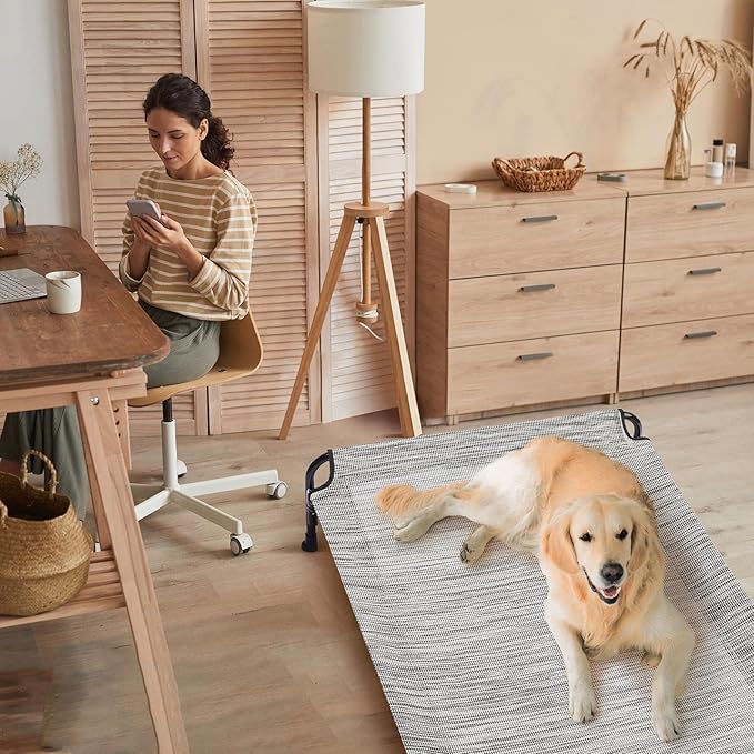 Veehoo XL Outdoor Elevated Dog Bed, Raised Dog Cot for Extra Large Dogs, Cooling Washable Waterproof Pet Hammock Beds with Slope Headrest, Breathable Mesh and Sturdy Frame, X-Large, CWC2204