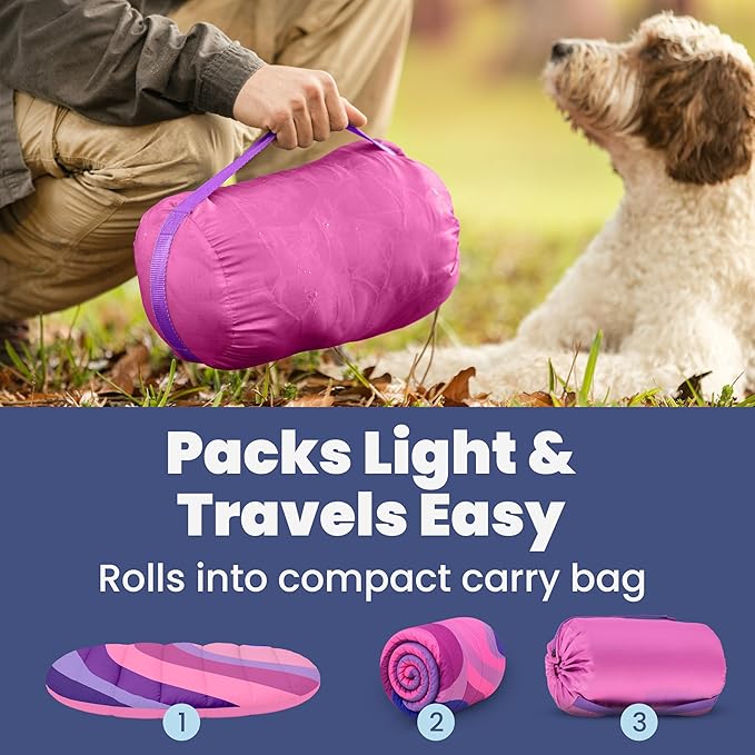 Travel Dog Bed (42" x 30") – Foldable, Packable Camping Dog Bed – Water Resistant, Cozy & Durable Mat with Soft Padding – Compact, Portable & Machine Washable – Large & Small Breeds - Pink