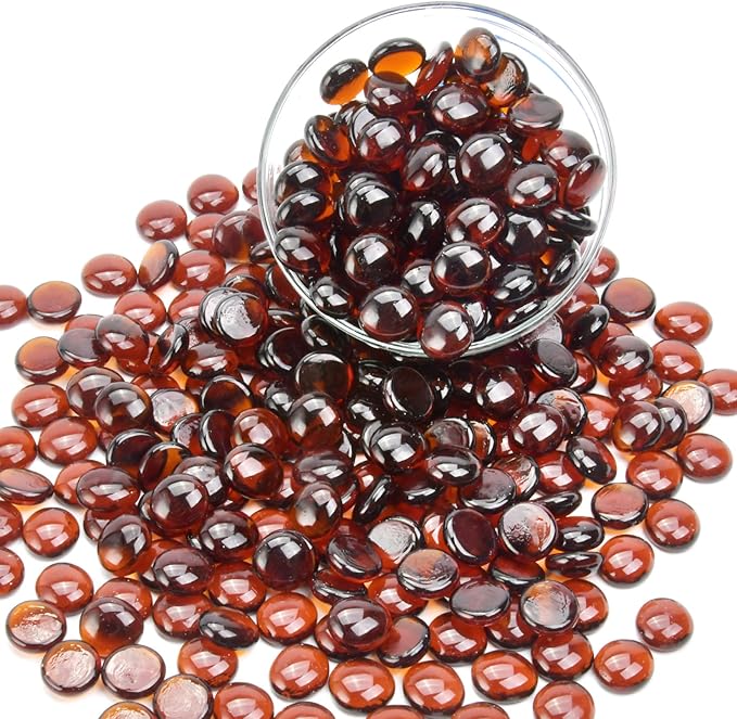 2LB Amber Flat Glass Marbles for Vases, Gemstone Beads Vase Filler Decorative Glass Pebbles for Fish Tank, DIY Crafts, Autumn Centerpieces, Aquarium Decor Rocks