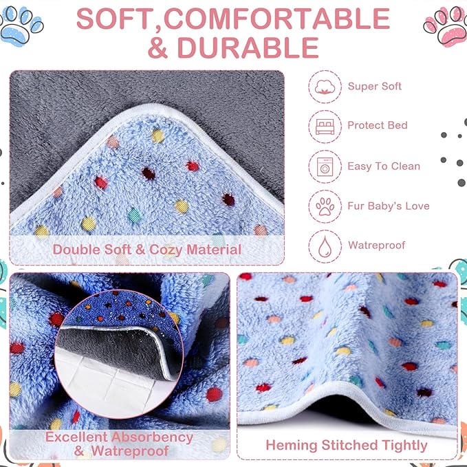 Reginary 4 Pcs Waterproof Guinea Pig Blankets Washable Small Animal Fleece Bedding Absorbent Guinea Pig Cage Liners Reusable Pet Pee Pad Sleep Mat for Hamster Ferret(Colorful Dot,24 x 16 Inch)