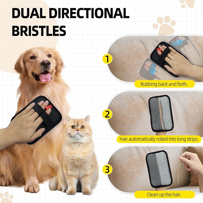 Pet Hair Remover, Reusable Electrostatic Pet Hair Remover Gloves – Double-Sided Grooming & Deshedding Gloves for Cats & Dogs, Pet Fur Removal for Furniture, Carpet, Couch & Clothing -2 PCS