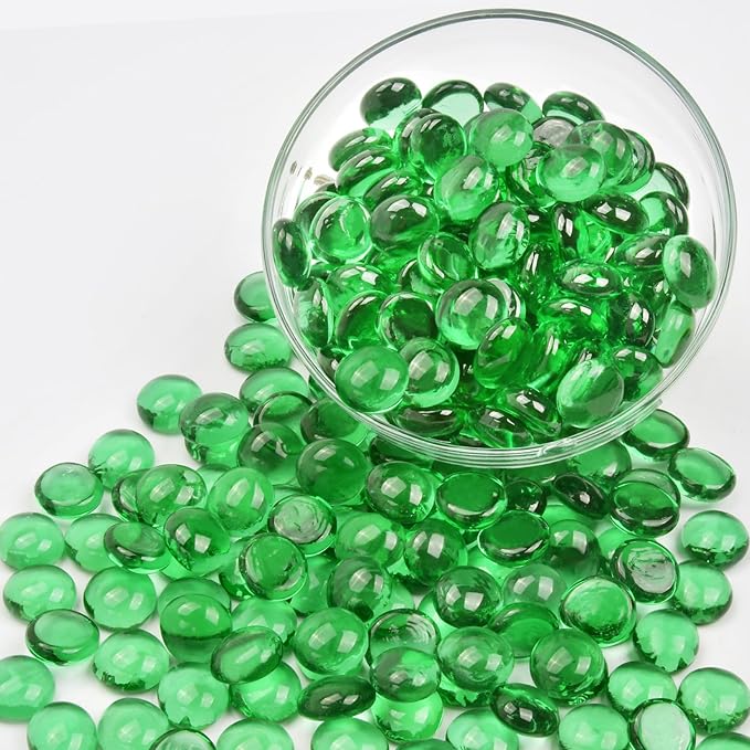 2LB Green Flat Glass Marbles for Vases, Gemstone Beads Vase Filler Decorative Glass Pebbles for Fish Tank, DIY Crafts, Aquarium Decor Rocks
