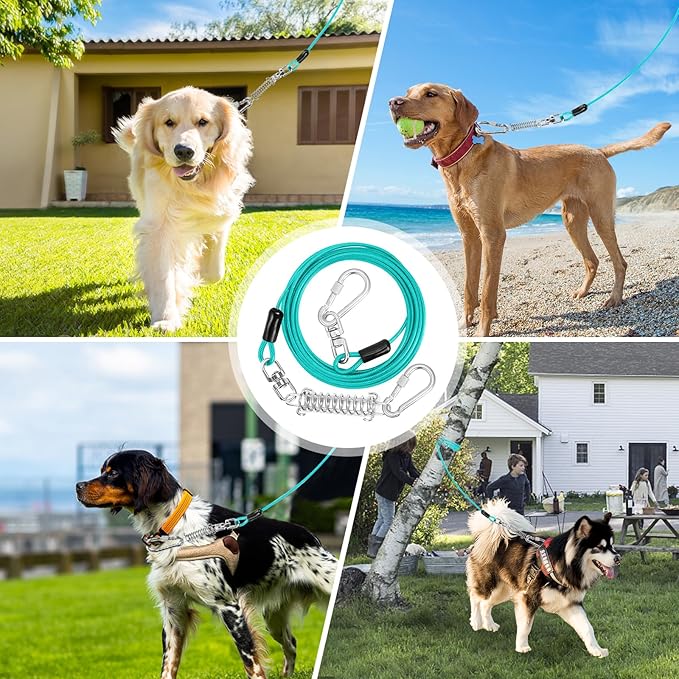 jenico Dog Tie Out Cable - 25ft Dog Lead for Yard - Heavy Duty Dog Chain with Shock Spring - Outdoor Tether Leash for Small Large Dogs Up to 500 lbs