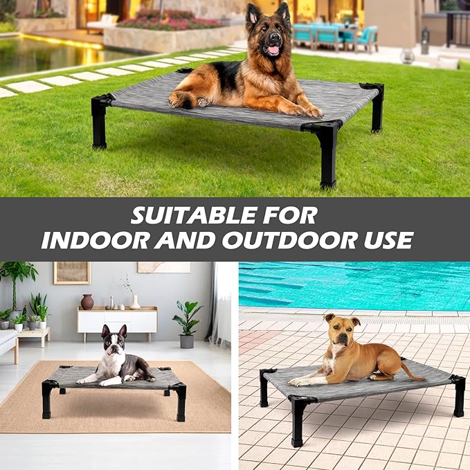 Heeyoo Elevated Dog Bed, Cooling Raised Pet Cot with Chew Proof Washable Breathable Mesh and Metal Frame, Portable Dog Cot Bed with No-Slip Feet for Outdoor or Indoor Use