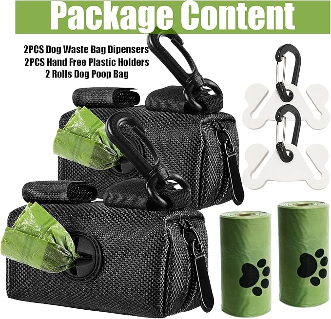 2Packs Dog Poop Bag Holder for Leash Attachment Dog Poop Bag Dispenser Dog Waste Bag Dispensers Dog Poop Bag Holders Fit Dog Leash Accessory With Hand Free Holder Carriers, Black