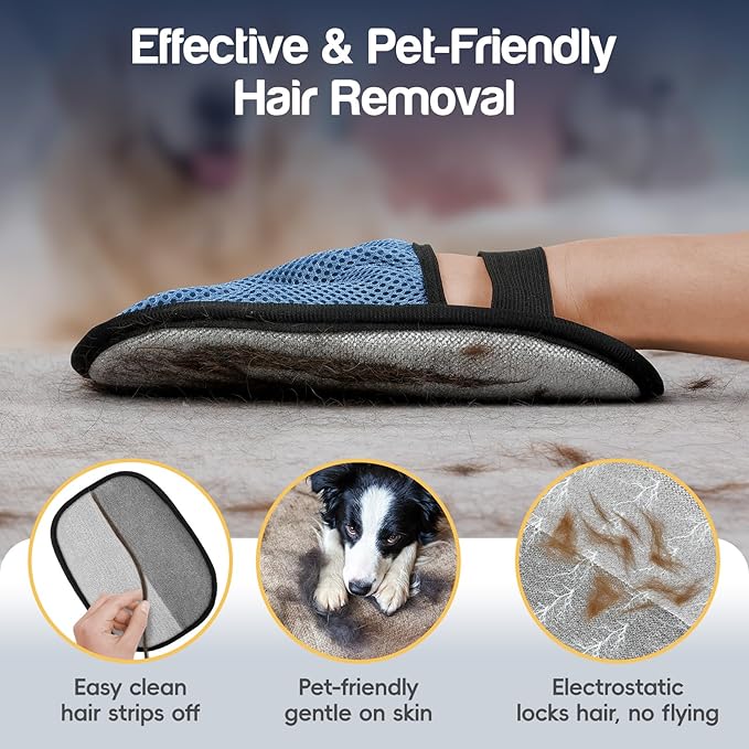 Upgraded Pet Hair Removal Gloves with 5-Finger Design,Reusable Electrostatic Mitts with Enhanced Grip, Quickly Remove Cat & Dog Hair from Sofas, Beds, Clothes, Carpets,1PCS