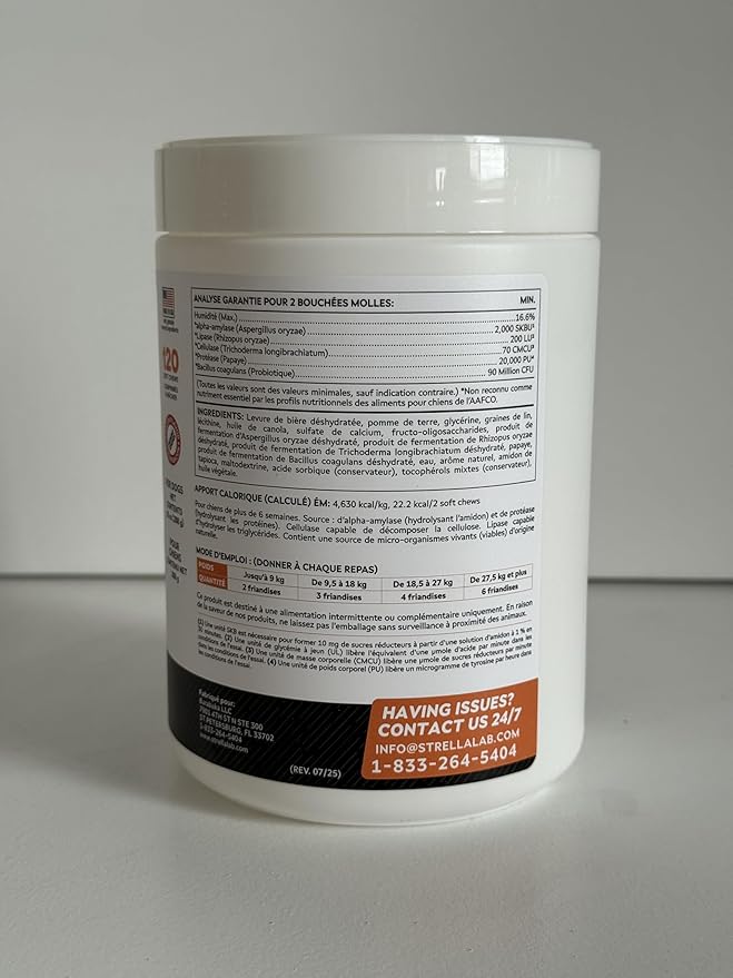 STRELLALAB Vet Strength Dog Probiotics Treats - 1 Billion CFU + Digestive Enzymes + Prebiotics - Chewable Fiber Supplement w/Pumpkin - Allergy, Diarrhea, Gas, Constipation, Upset Stomach Relief