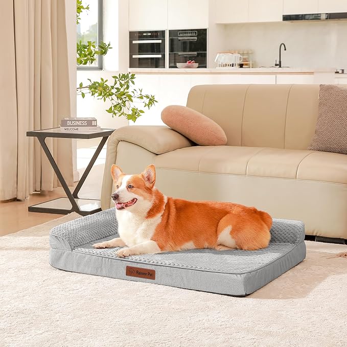 Orthopedic Dog Beds Large Sized Dog, 3 Inch Memory Foam Pet Bed for Medium and Large Dogs, Washable Removable Cover, Nonskid Bottom, Waterproof, 36x27 Inches L Light Grey