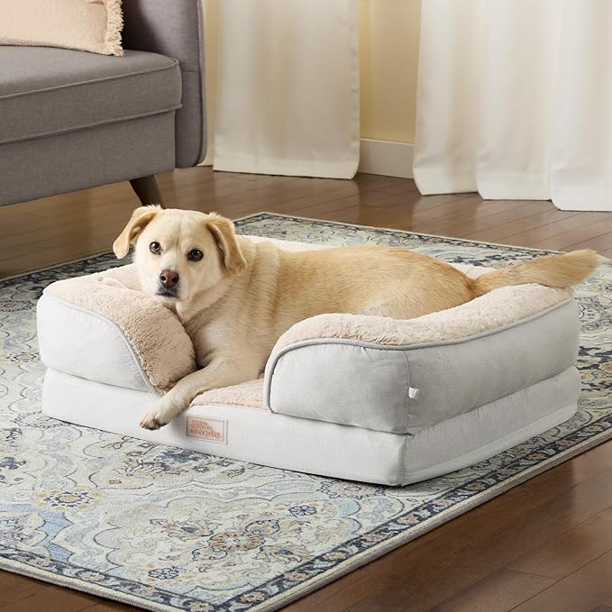 TOWN & COUNTRY EVERYDAY CuddleTown Comfy Solid Bolster Sofa Pet Bed, Supportive & Calming Egg Crate Foam, Non-Slip Bottom, Machine Washable Cover, Grey, Medium 28"x23"x8"