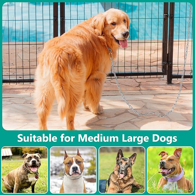 Tresbro Heavy Duty Dog Chains for Outside, 30FT Stainless Steel Tie Out Cable with Swivel Hook for Large Medium Dogs, Metal Chew Proof Pet Runner Chain Leash for Outdoor Camping Hiking Yard Lead, 4MM