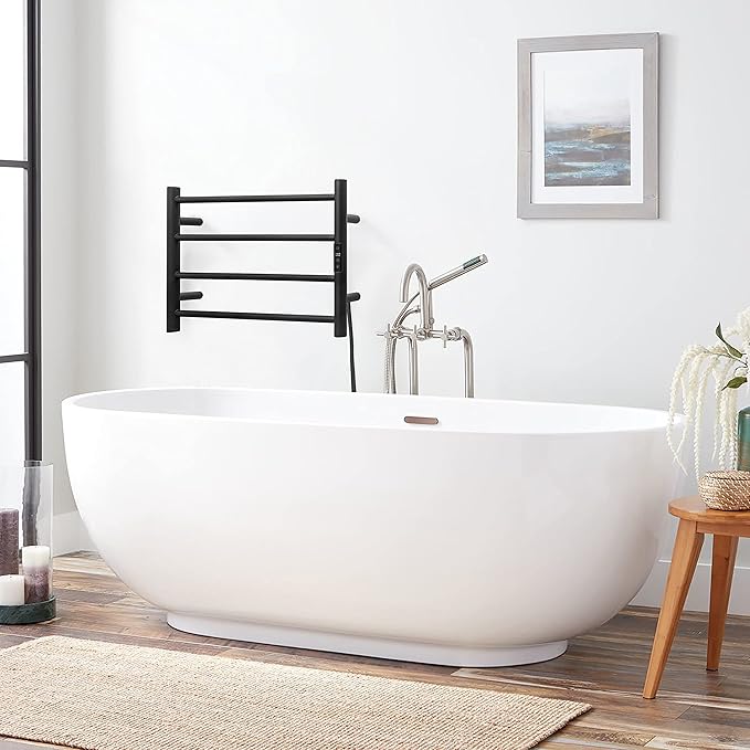 KEG Smart WiFi Towel Warmer Wall Mounted with Built-in Timer and Temperature Adjust Control, 4 Bars Electric Stainless Steel Heated Towel Racks for Bathroom Matte Black