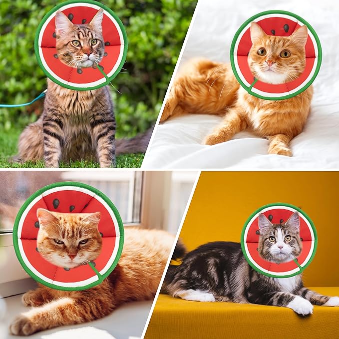 Soft Adjustable Cat Cone Collar, Comfortable Recovery Collar for Cats After Surgery (Watermelon, Small)