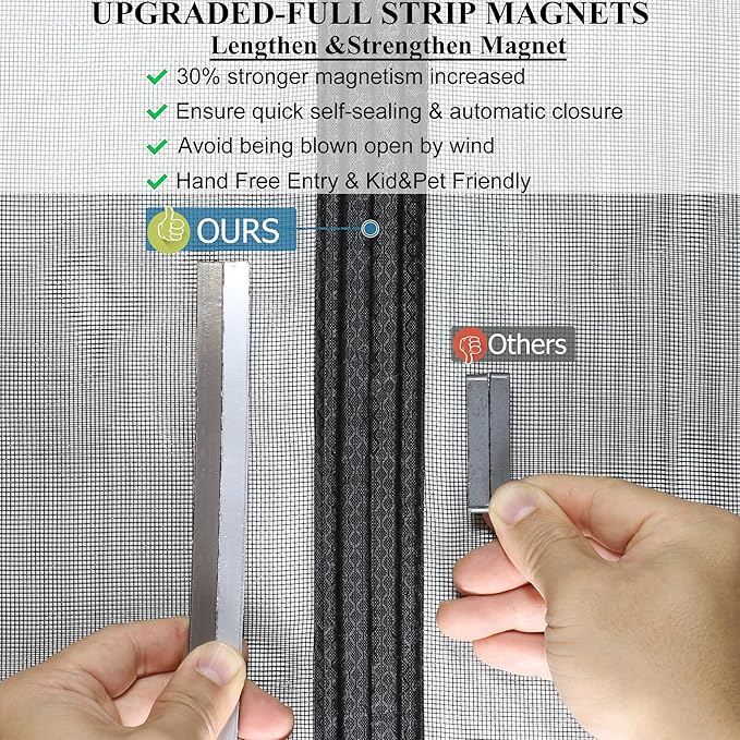 Magnetic Screen Door Upgraded-Model Full Strip Magnets,Reinforced Heavy Duty Mesh Screen Doors Magnets,Full Frame Seal Retractable Door Screen Magnetic Closure for Single Front Sliding Door