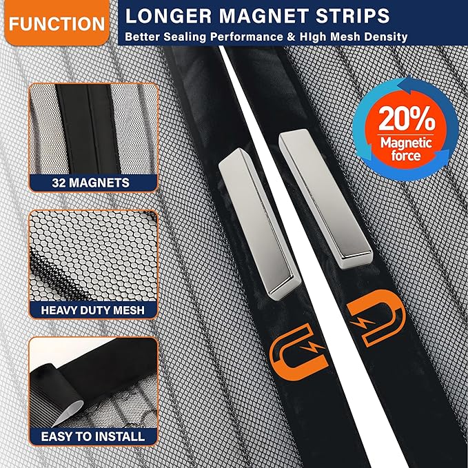 Magnetic Screen Door, Keep Bugs Out, Pet & Kid Friendly,Works with Front Doors, Sliding Doors,Fit Door Size 38 x 80 Inches