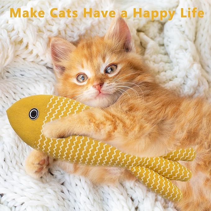 Interesting Catnip Toys Fish, 1 Pack Large Cat Toys, Soft Indoor Cat Kicker Toys, Durable and Highly Interactive Catnip Toys(Yellow Fish)